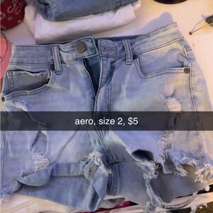 Aero Light Wash Distressed Denim Shorts